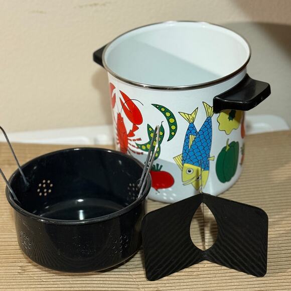 Vintage San Ignacio Enamelware Steamer 1Gallon Stockpot Steamer Insert & Divider - Picture 9 of 11